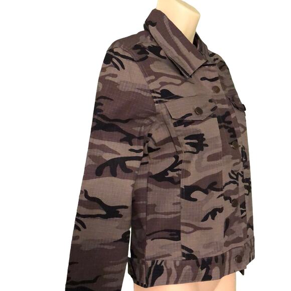 Destiny Jeans Brown Camouflage Jacket Size Small Y2K Gorpcore - Picture 2 of 7